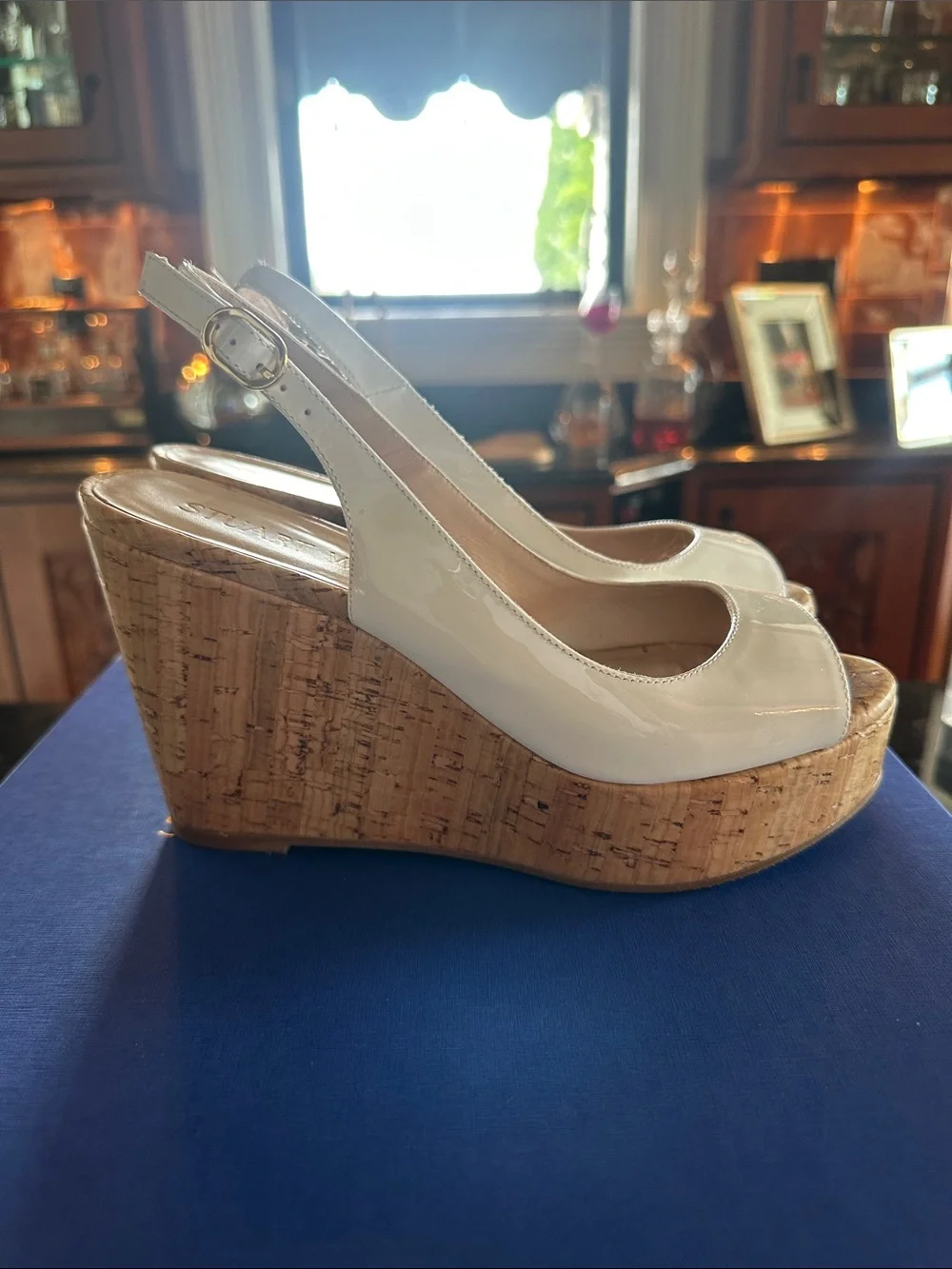 Stuart Weitzman White Cork Platform Wedge Slingbacks - Picture 5 of 5